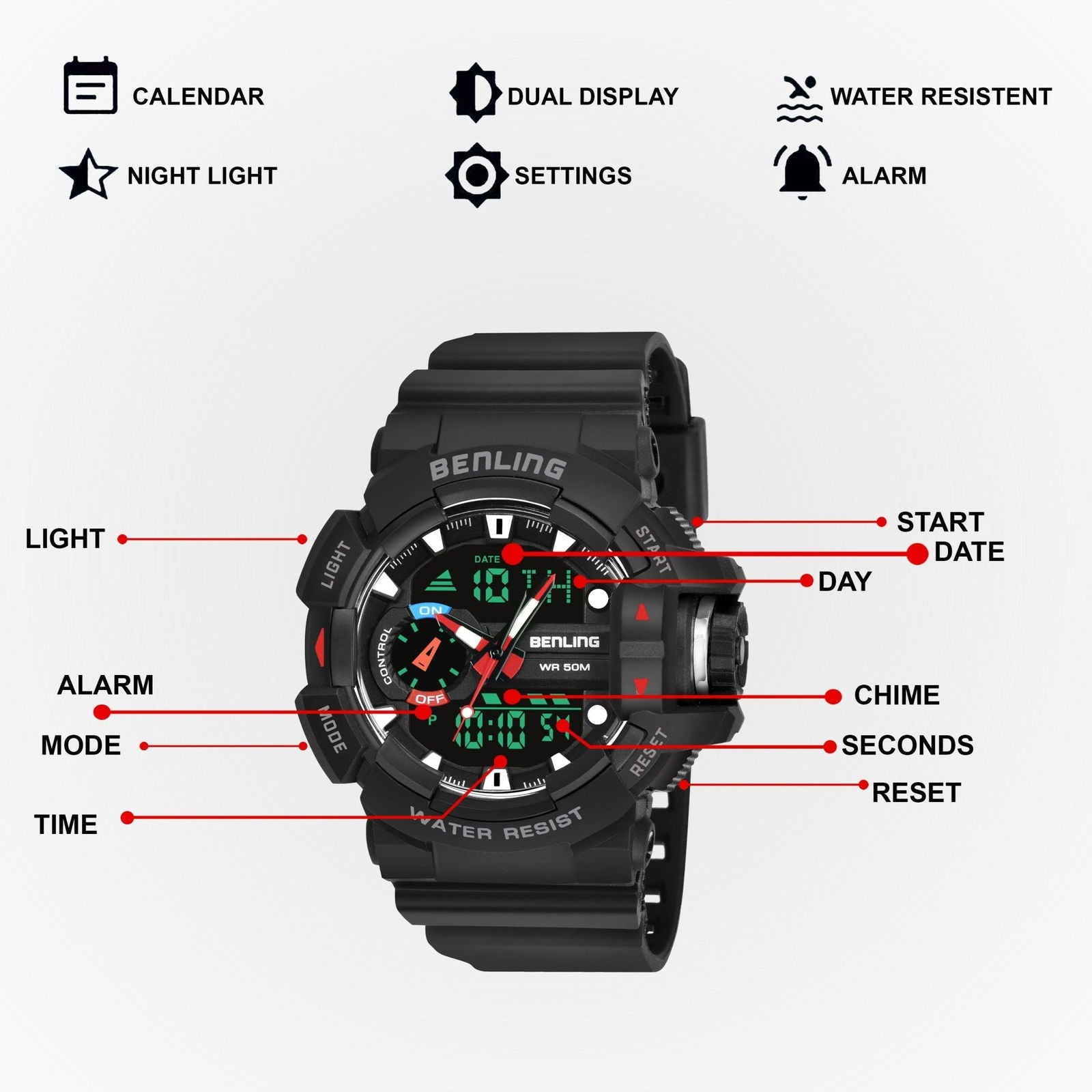 Benling Affordable and Durable Ana-Digital Watch with EL Backlight-SKBLANDG-6005