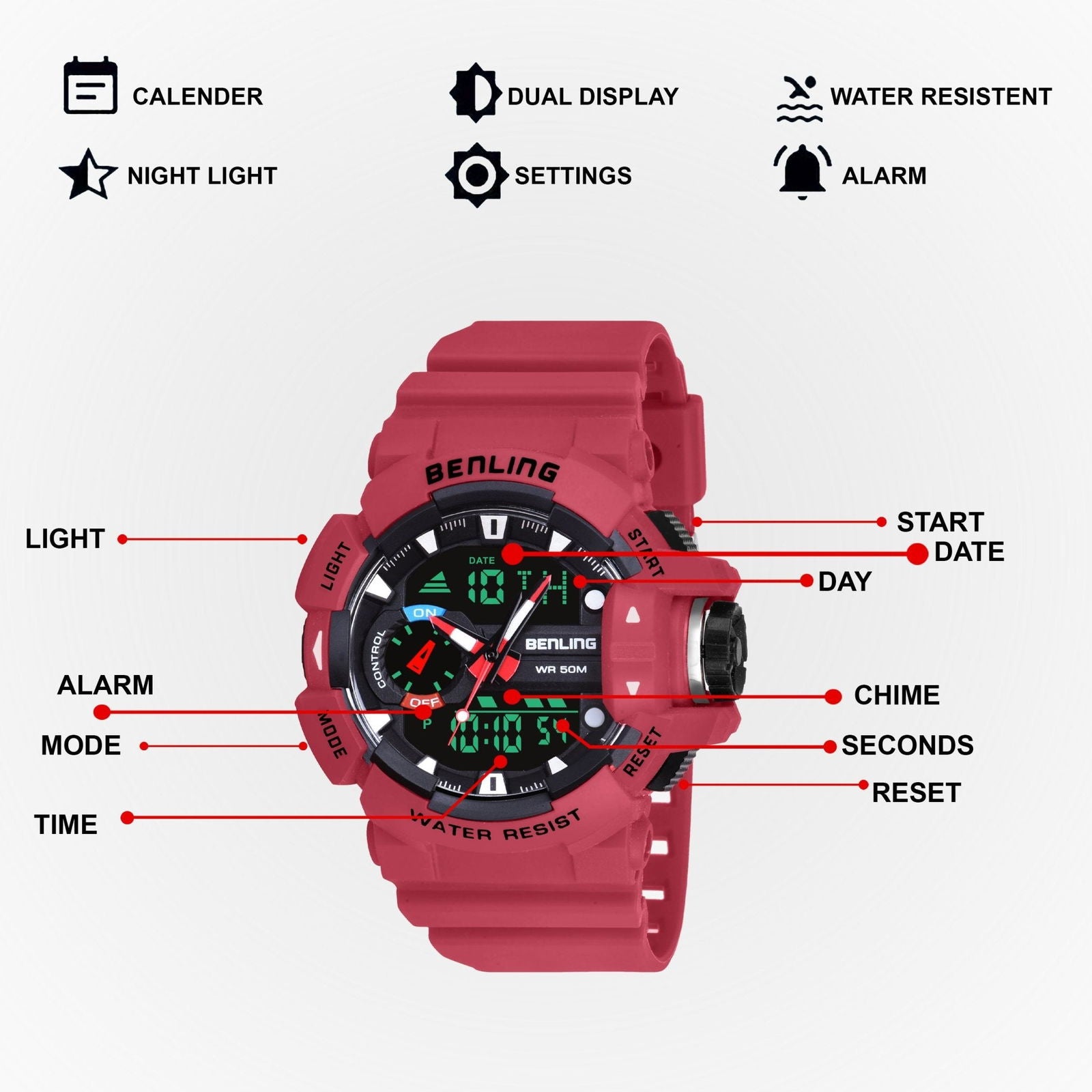Benling Affordable and Durable Ana-Digital Watch with EL Backlight-SKBLANDG-6005