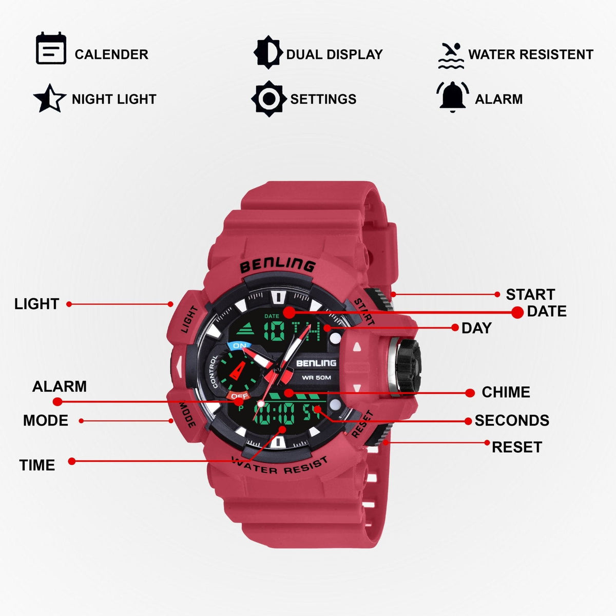Benling Affordable and Durable Ana-Digital Watch with EL Backlight-SKBLANDG-6005 - Benling