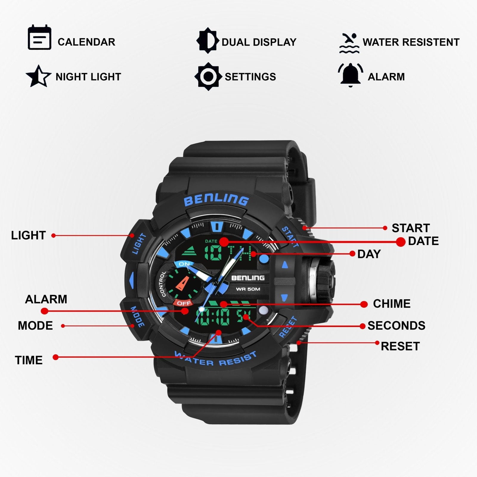 Benling Affordable and Durable Ana-Digital Watch with EL Backlight-SKBLANDG-6005