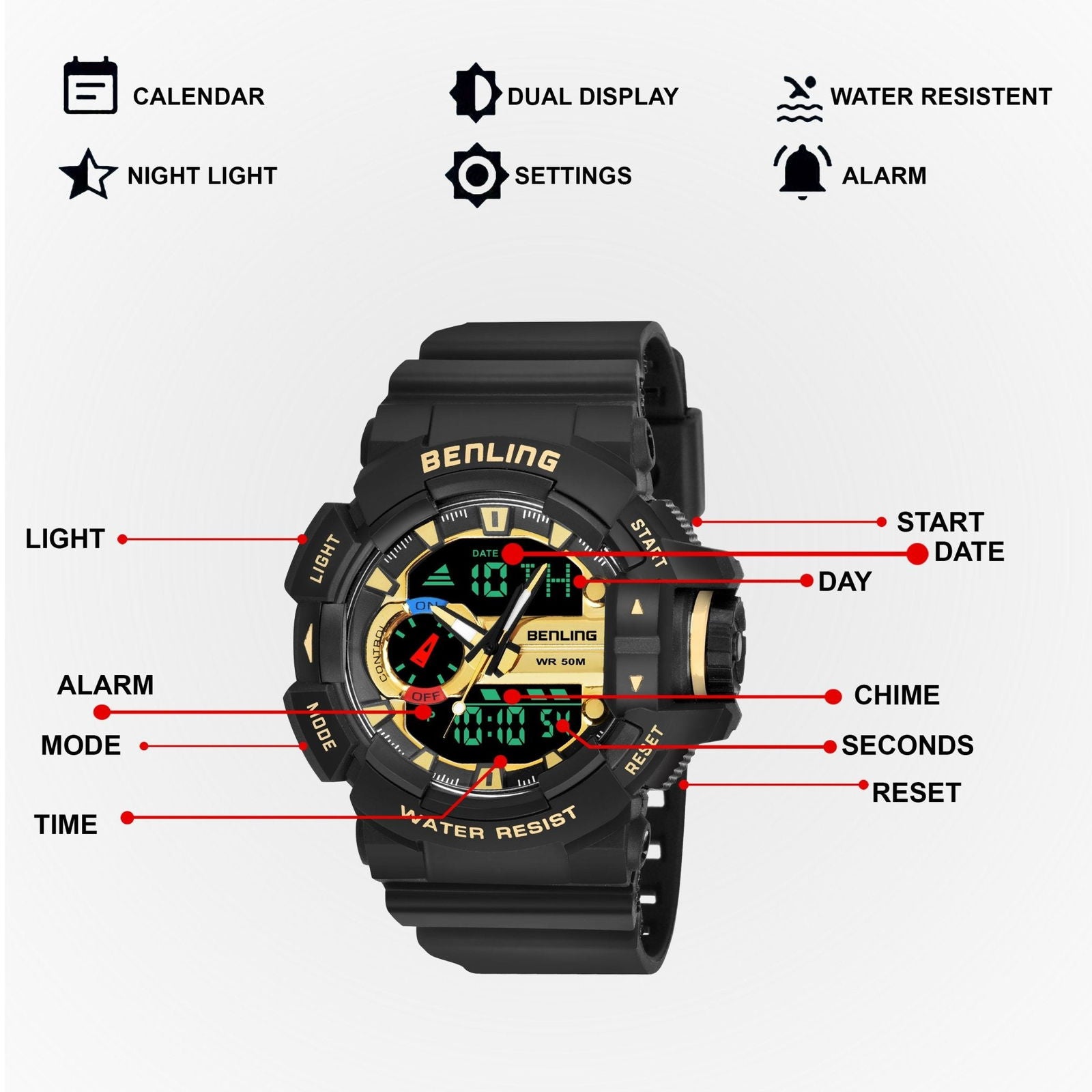 Benling Affordable and Durable Ana-Digital Watch with EL Backlight-SKBLANDG-6005