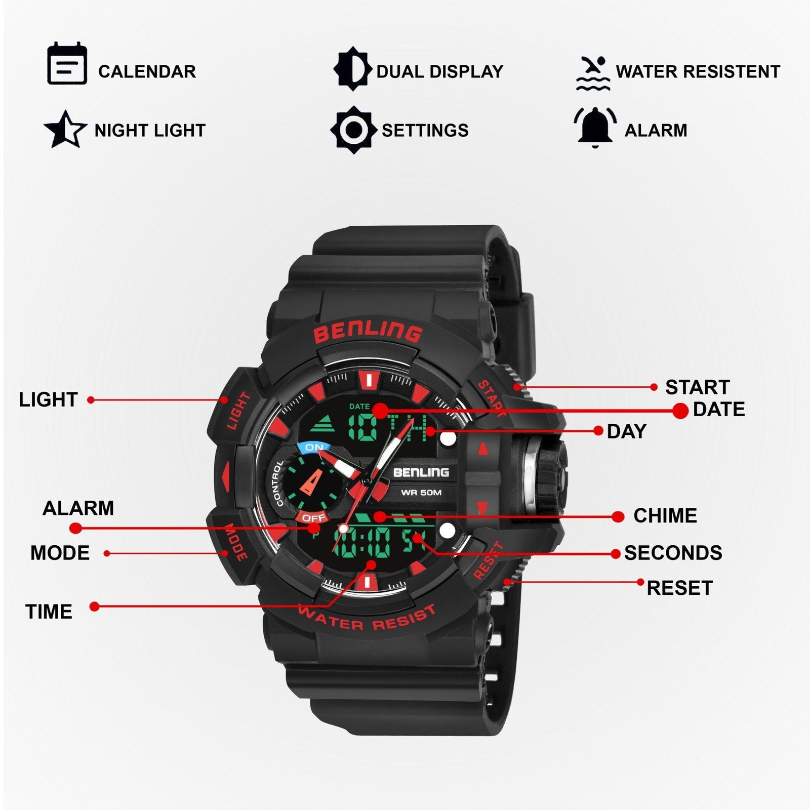 Benling Affordable and Durable Ana-Digital Watch with EL Backlight-SKBLANDG-6005
