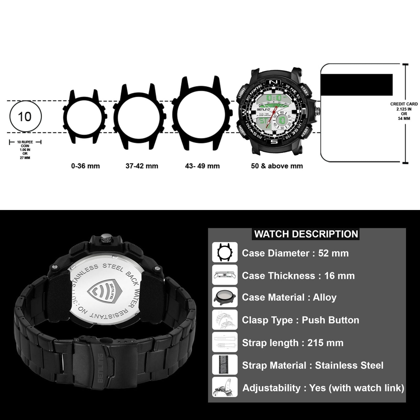 Benling Ana Digital Stainless Steel Chain Watch for Men
