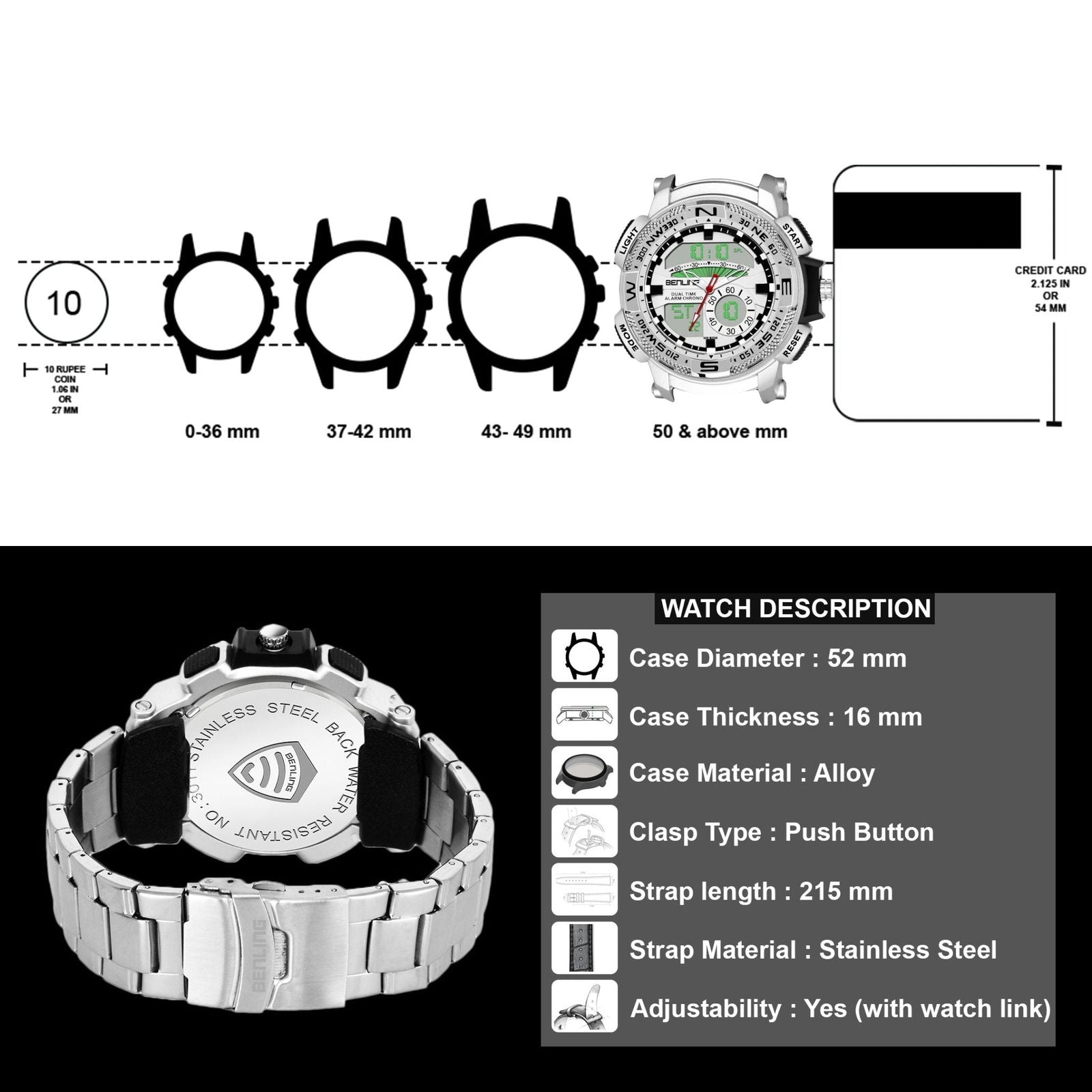 Benling Ana Digital Stainless Steel Chain Watch for Men