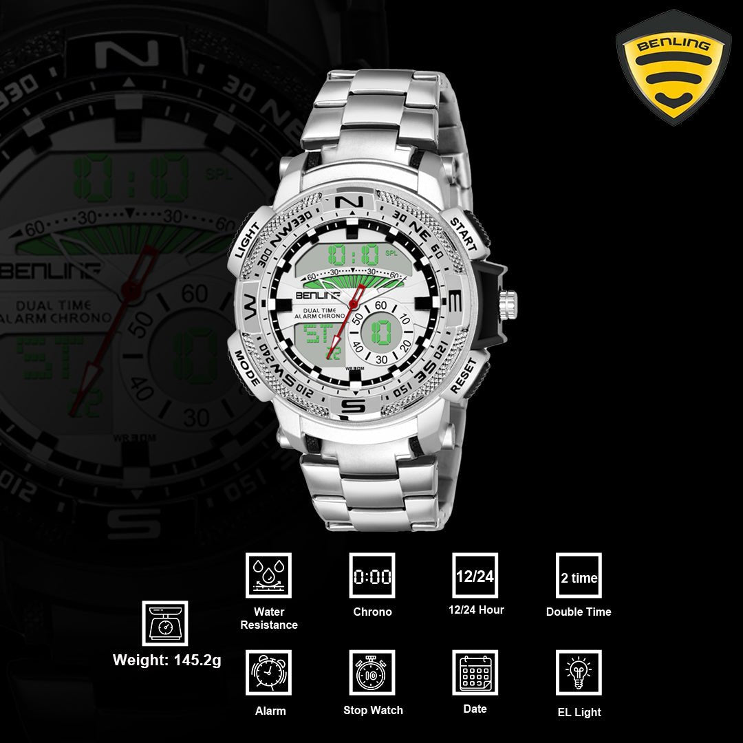 Benling Ana Digital Stainless Steel Chain Watch for Men