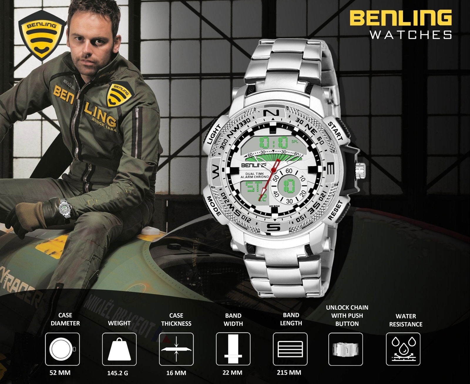 Benling Ana Digital Stainless Steel Chain Watch for Men