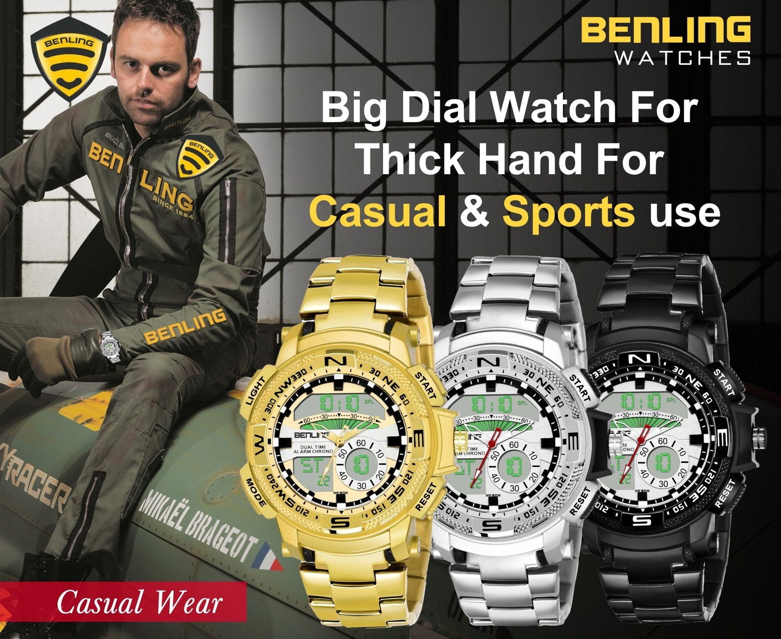 Benling Ana Digital Stainless Steel Chain Watch for Men