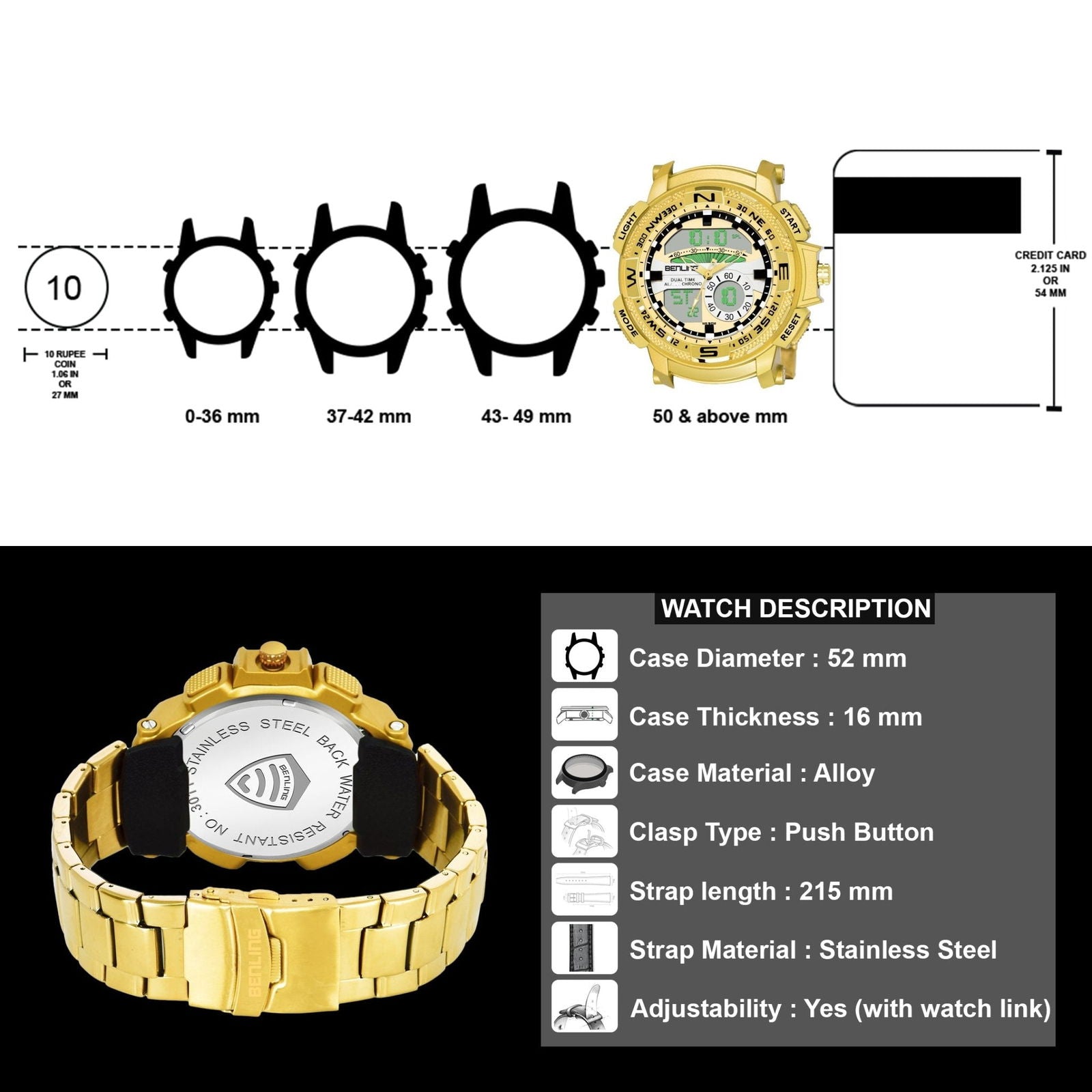 Benling Ana Digital Stainless Steel Chain Watch for Men