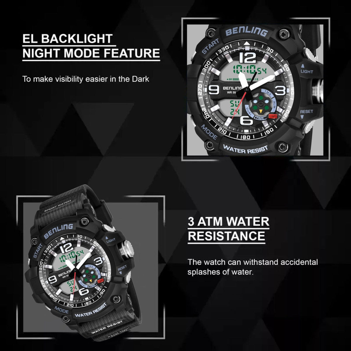 Benling Analog Digital Watch with EL Backlight – SKBLANDG-6006 - Benling