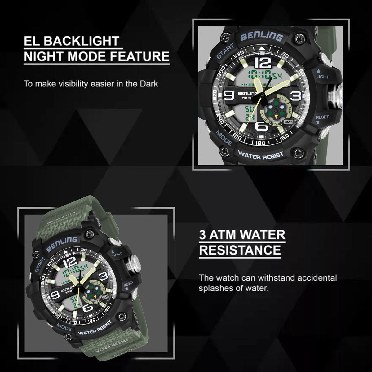 Benling Analog Digital Watch with EL Backlight – SKBLANDG-6006 - Benling