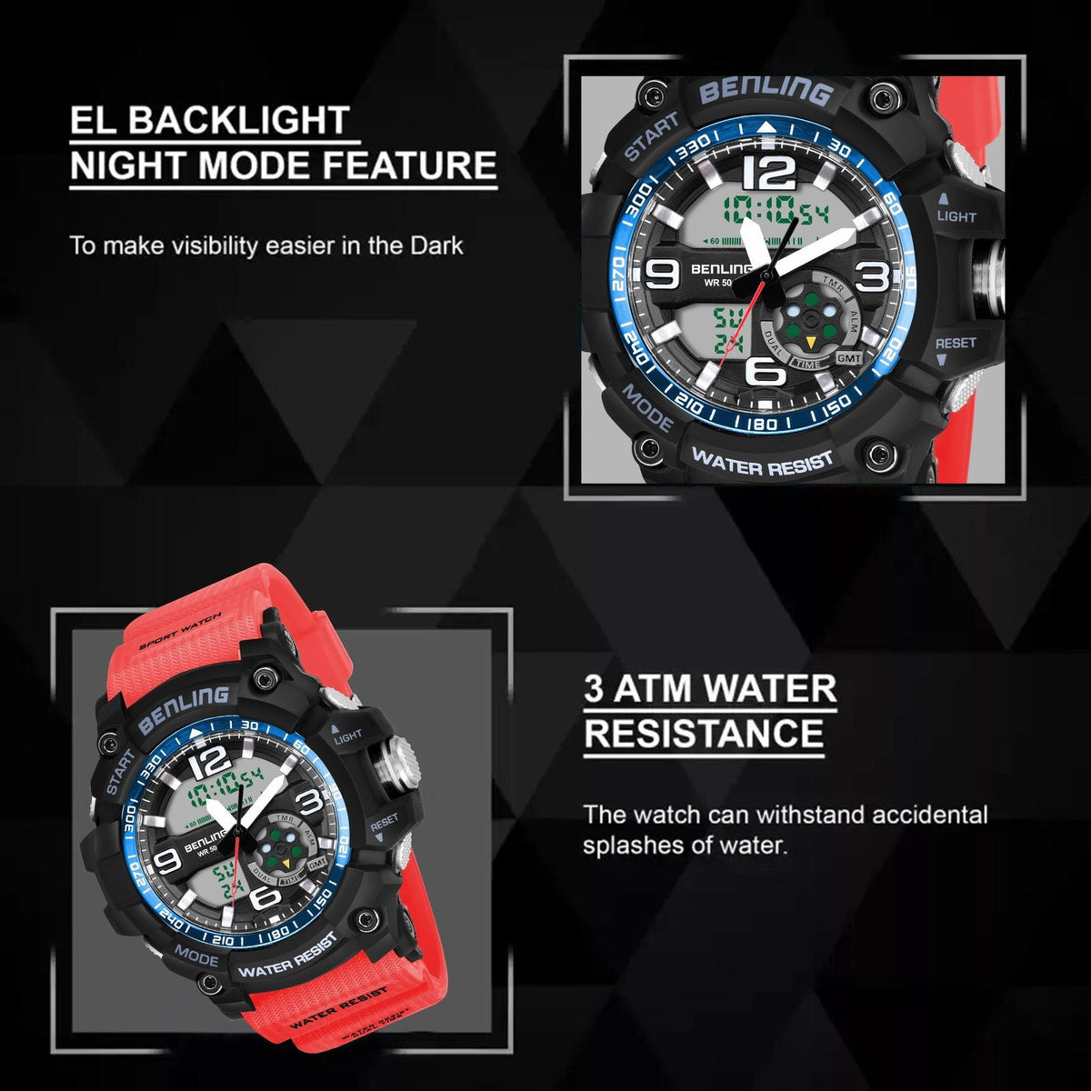Benling Analog Digital Watch with EL Backlight – SKBLANDG-6006 - Benling