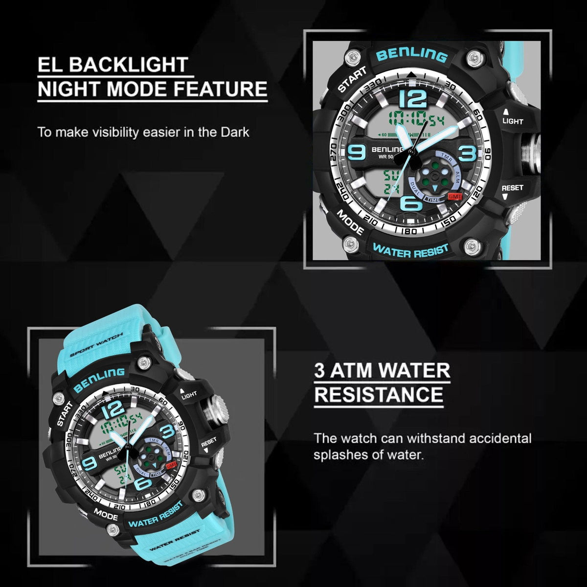 Benling Analog Digital Watch with EL Backlight – SKBLANDG-6006 - Benling