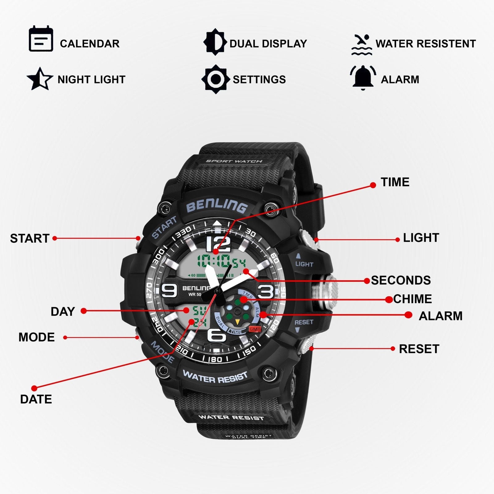 Benling Analog Digital Watch with EL Backlight – SKBLANDG-6006