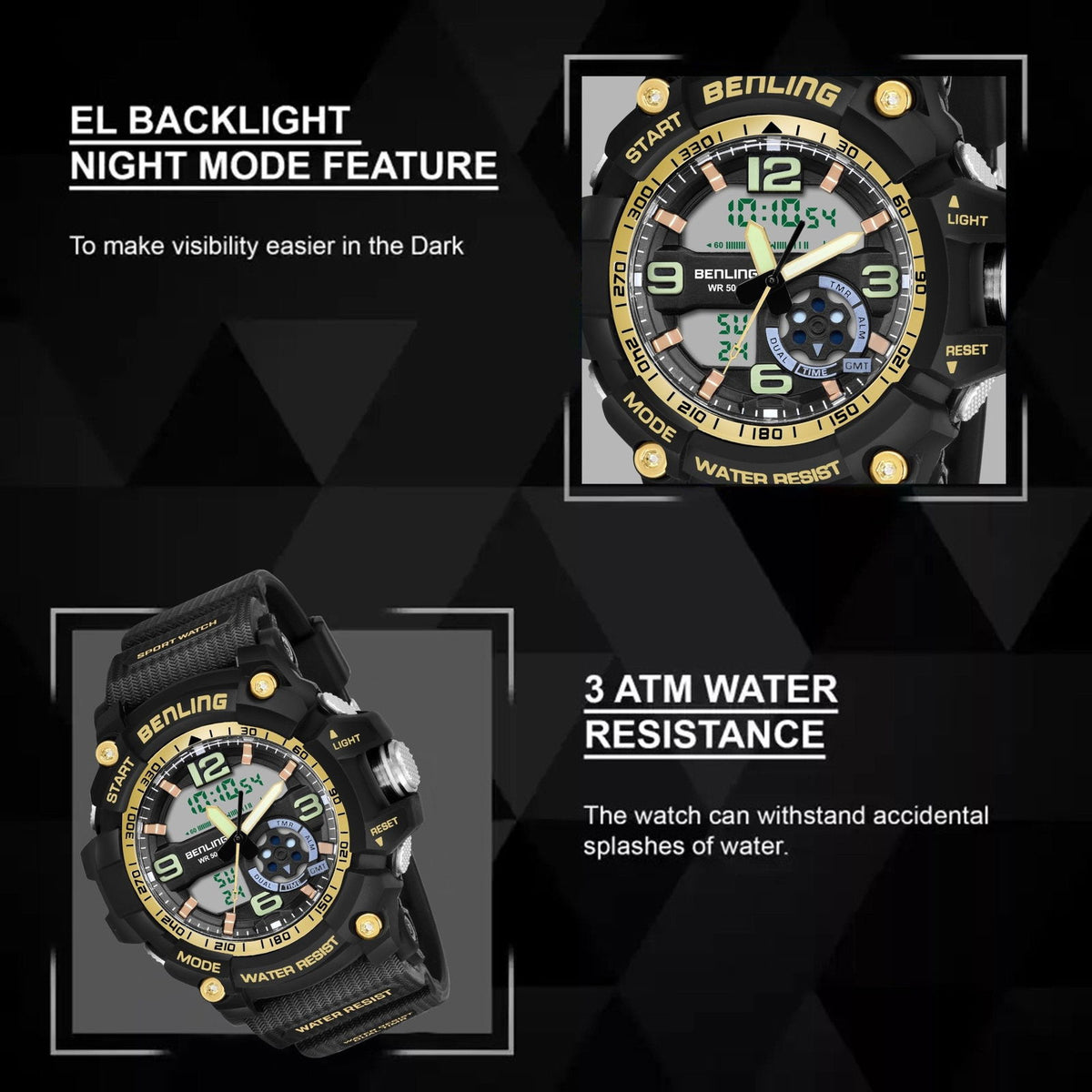 Benling Analog Digital Watch with EL Backlight – SKBLANDG-6006 - Benling