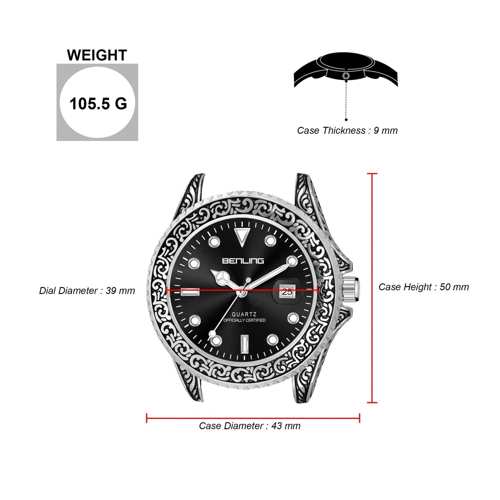 Benling BL-1019 Antique-Style Men's Watch with Date Display.