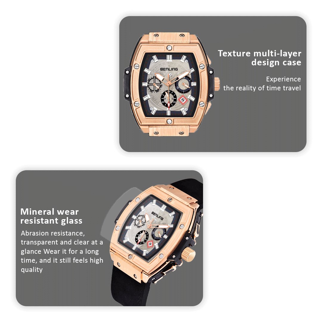 Benling Big Bang Series Multifunctional Square Shaped Steel Dial with Date Display Automatic Watch