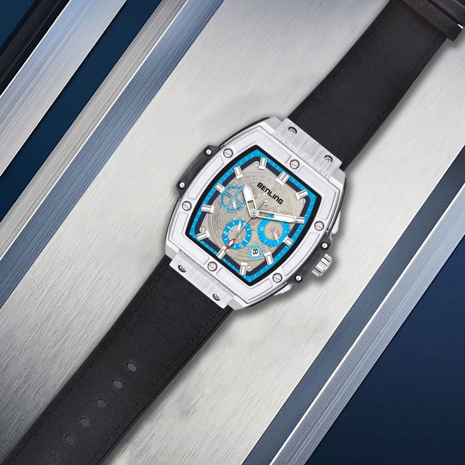 Benling Big Bang Series Multifunctional Square Shaped Steel Dial with Date Display Automatic Watch