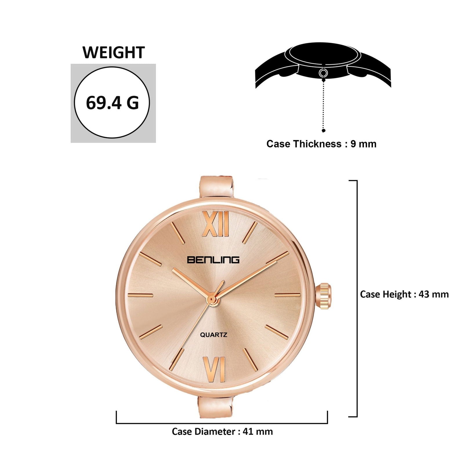 Benling Classic Series Stainless Steel bracelet Watch for Women