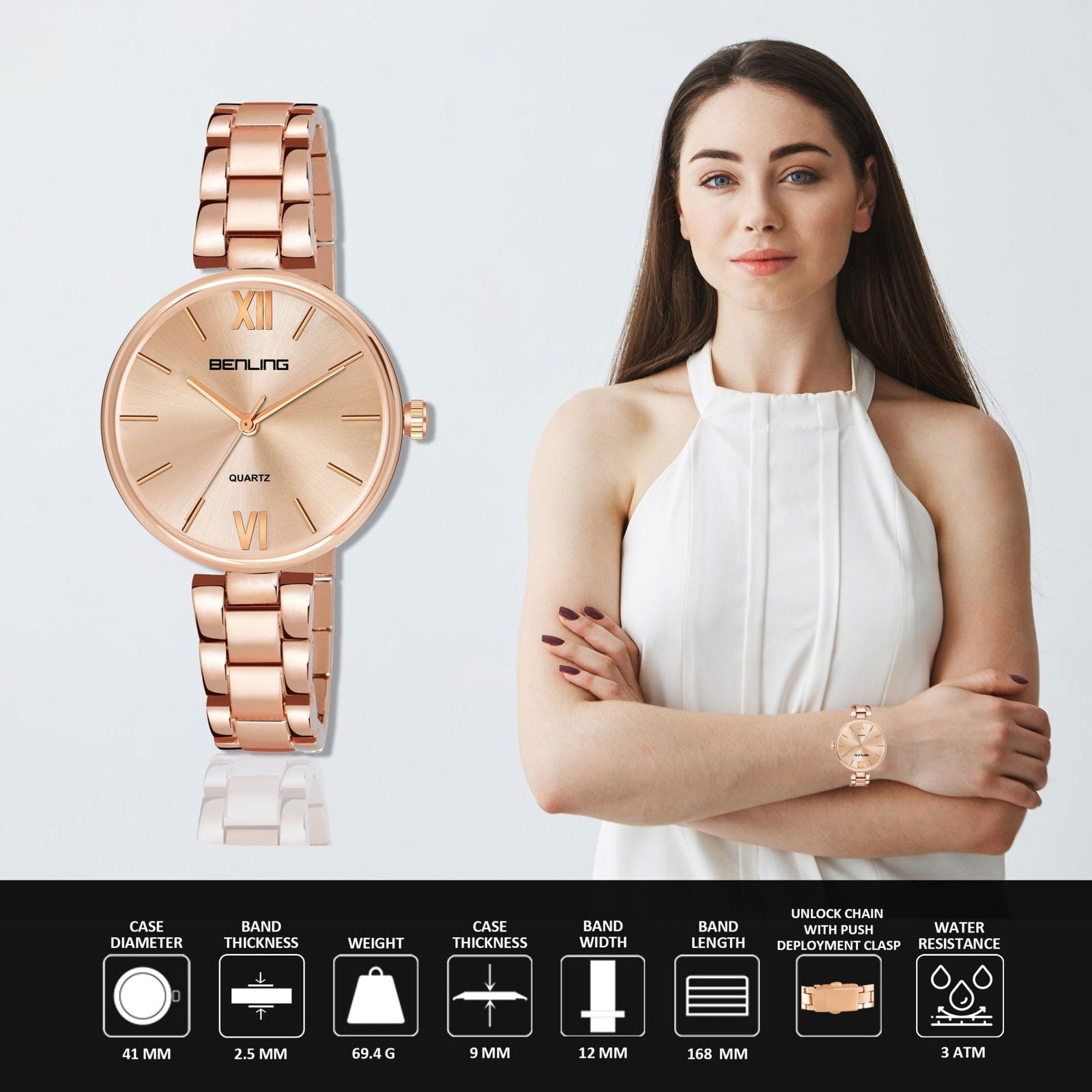 Benling Classic Series Stainless Steel bracelet Watch for Women