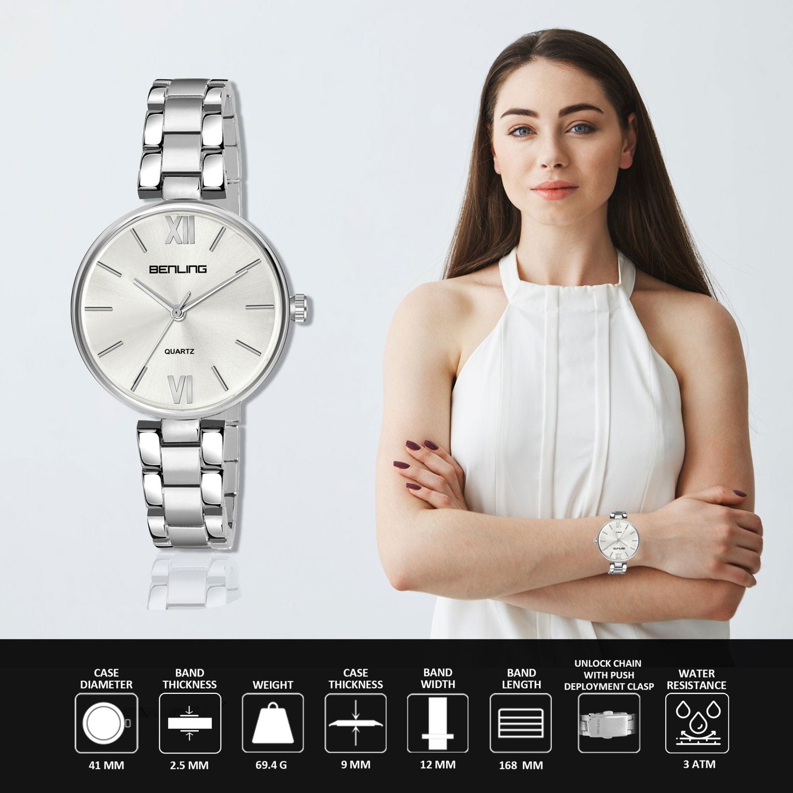 Benling Classic Series Stainless Steel bracelet Watch for Women