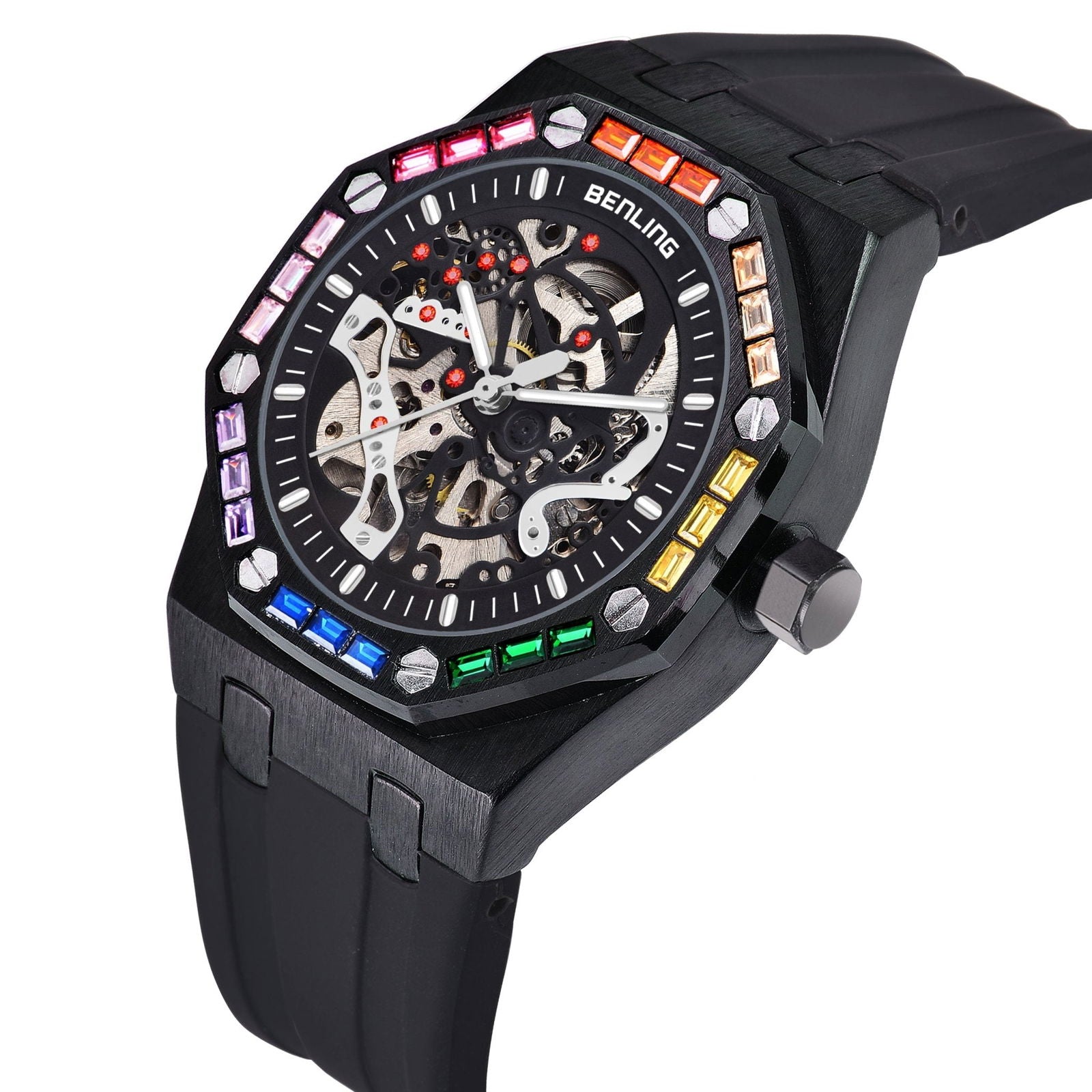 Benling DISCOVERY SERIES' Skeleton Automatic Dial Luxury Watch with Magnificent Diamond