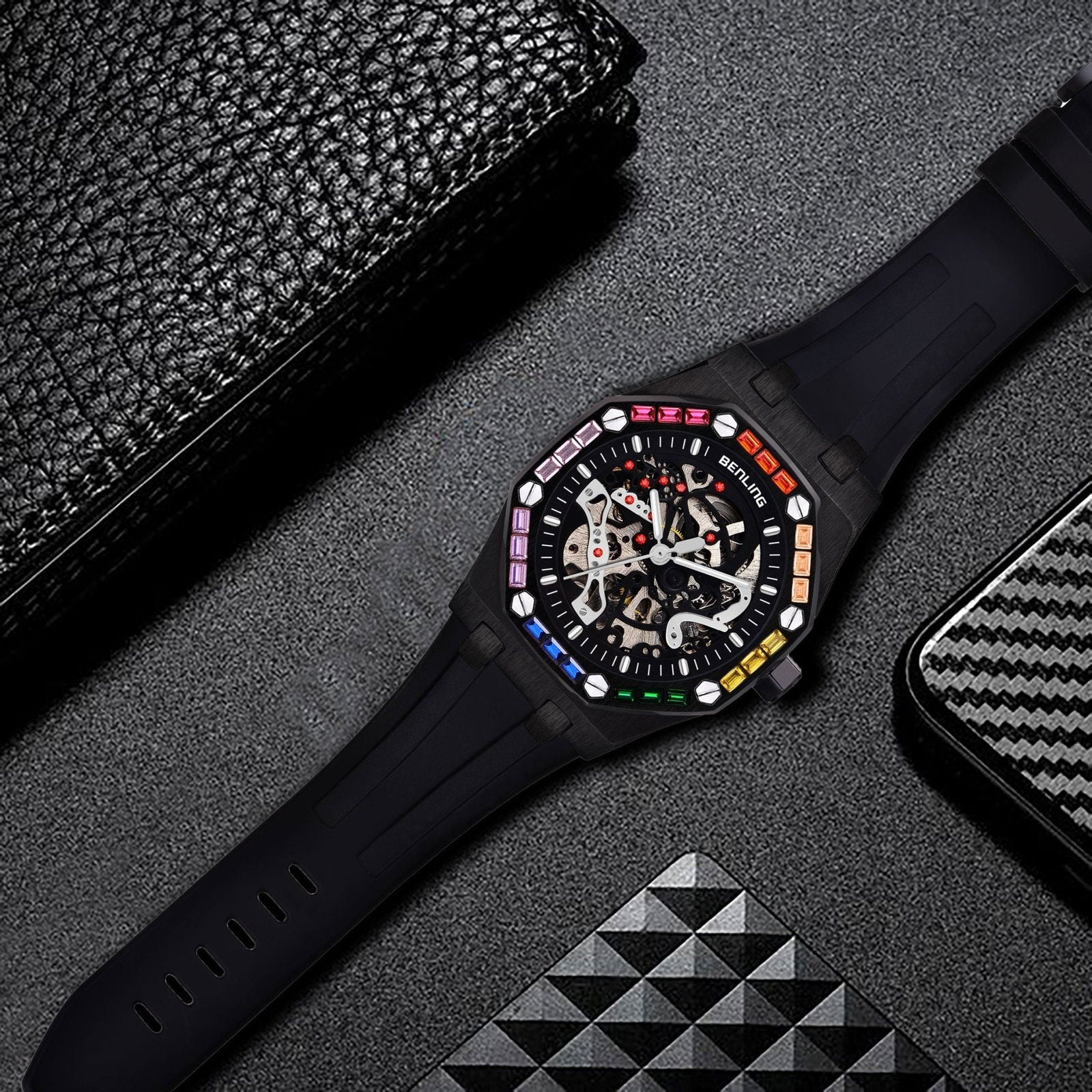 Benling DISCOVERY SERIES' Skeleton Automatic Dial Luxury Watch with Magnificent Diamond view 5