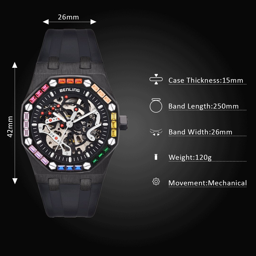 Benling DISCOVERY SERIES' Skeleton Automatic Dial Luxury Watch with Magnificent Diamond