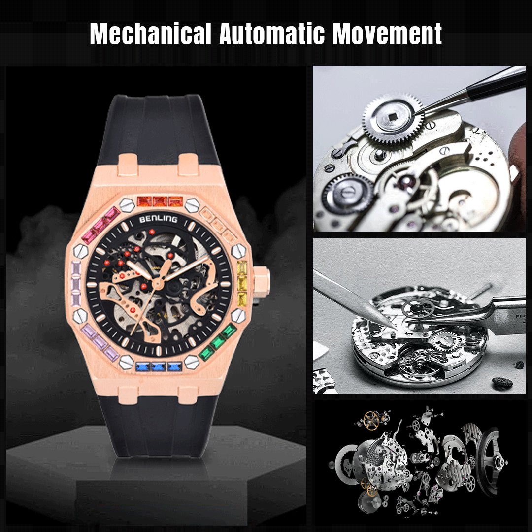 Benling DISCOVERY SERIES' Skeleton Automatic Dial Luxury Watch with Magnificent Diamond