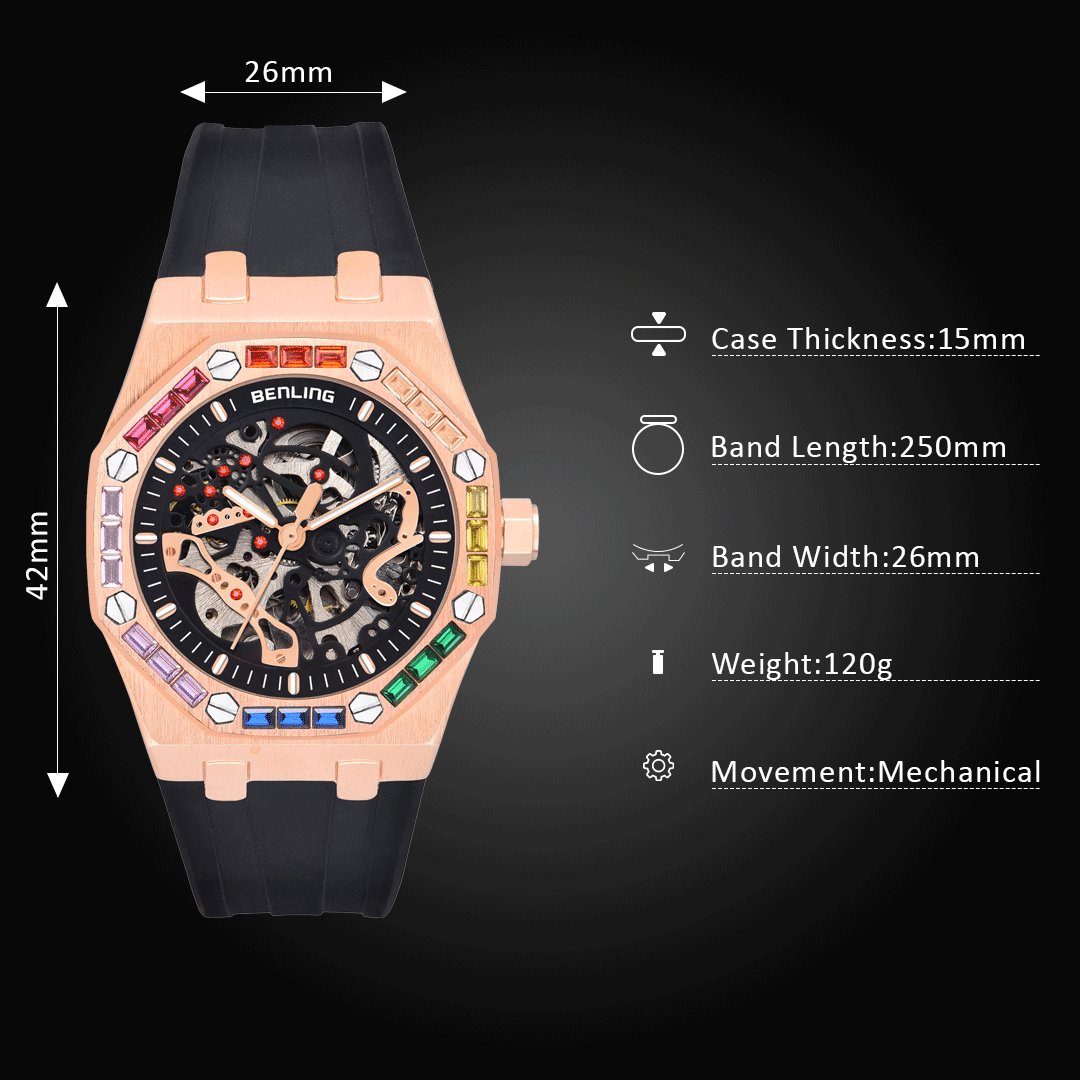 Benling DISCOVERY SERIES' Skeleton Automatic Dial Luxury Watch with Magnificent Diamond