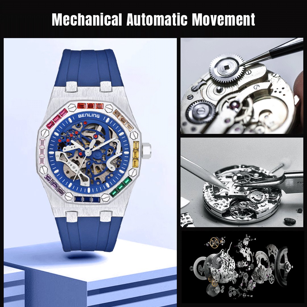 Benling DISCOVERY SERIES' Skeleton Automatic Dial Luxury Watch with Magnificent Diamond