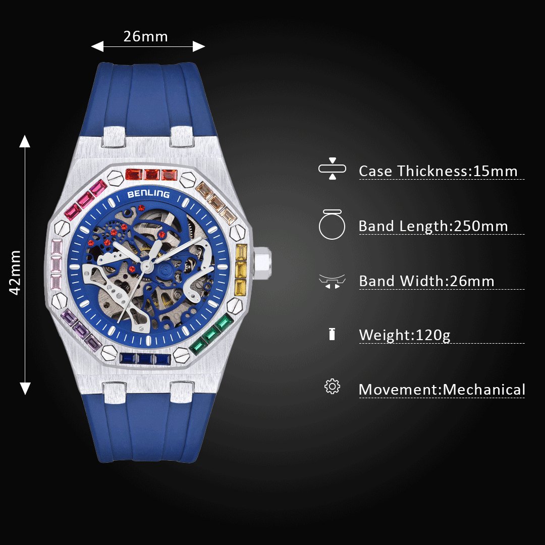 Benling DISCOVERY SERIES' Skeleton Automatic Dial Luxury Watch with Magnificent Diamond