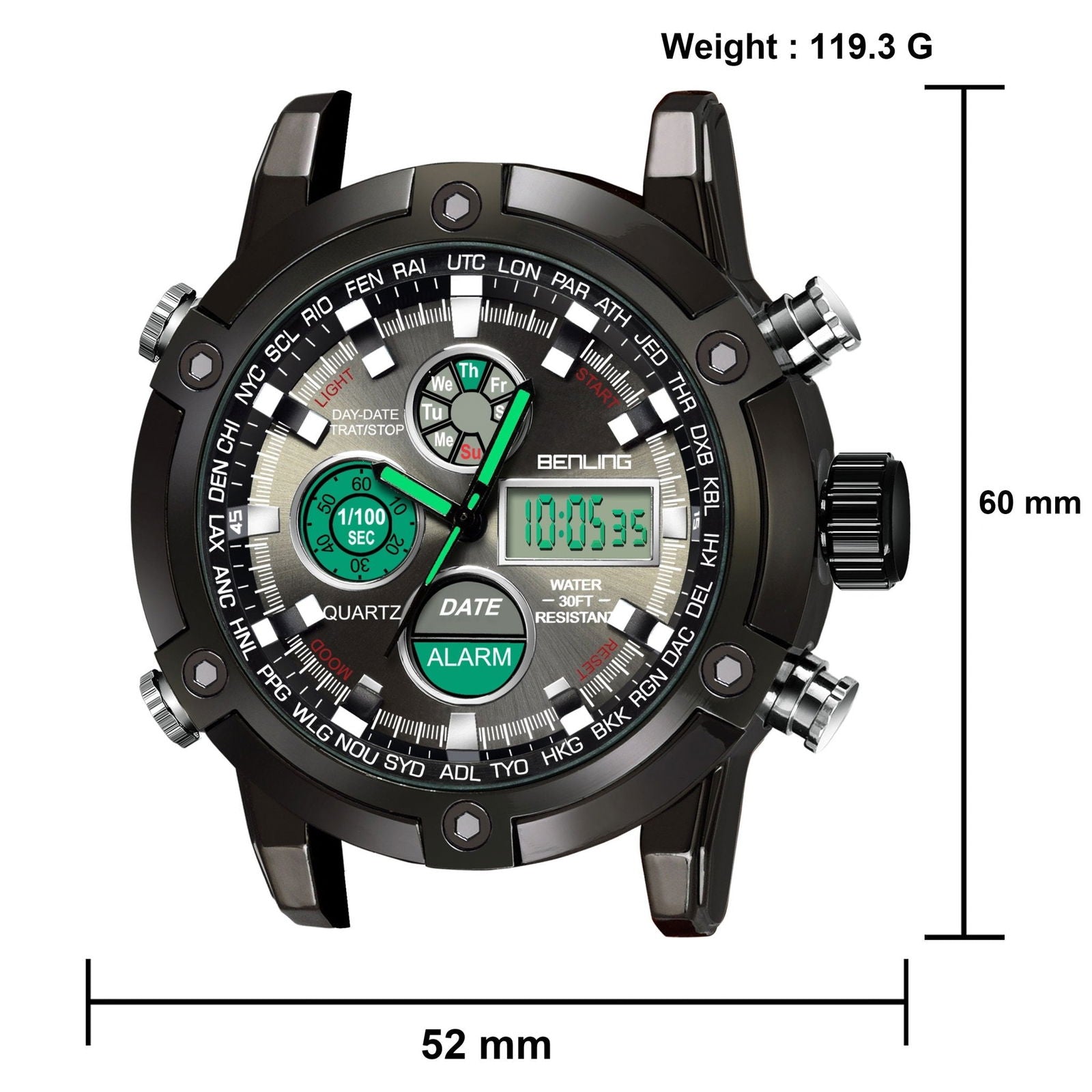 Benling Men’s Stylish and Functional Analog Digital Watch with EL Backlight – BENLING BL-1005