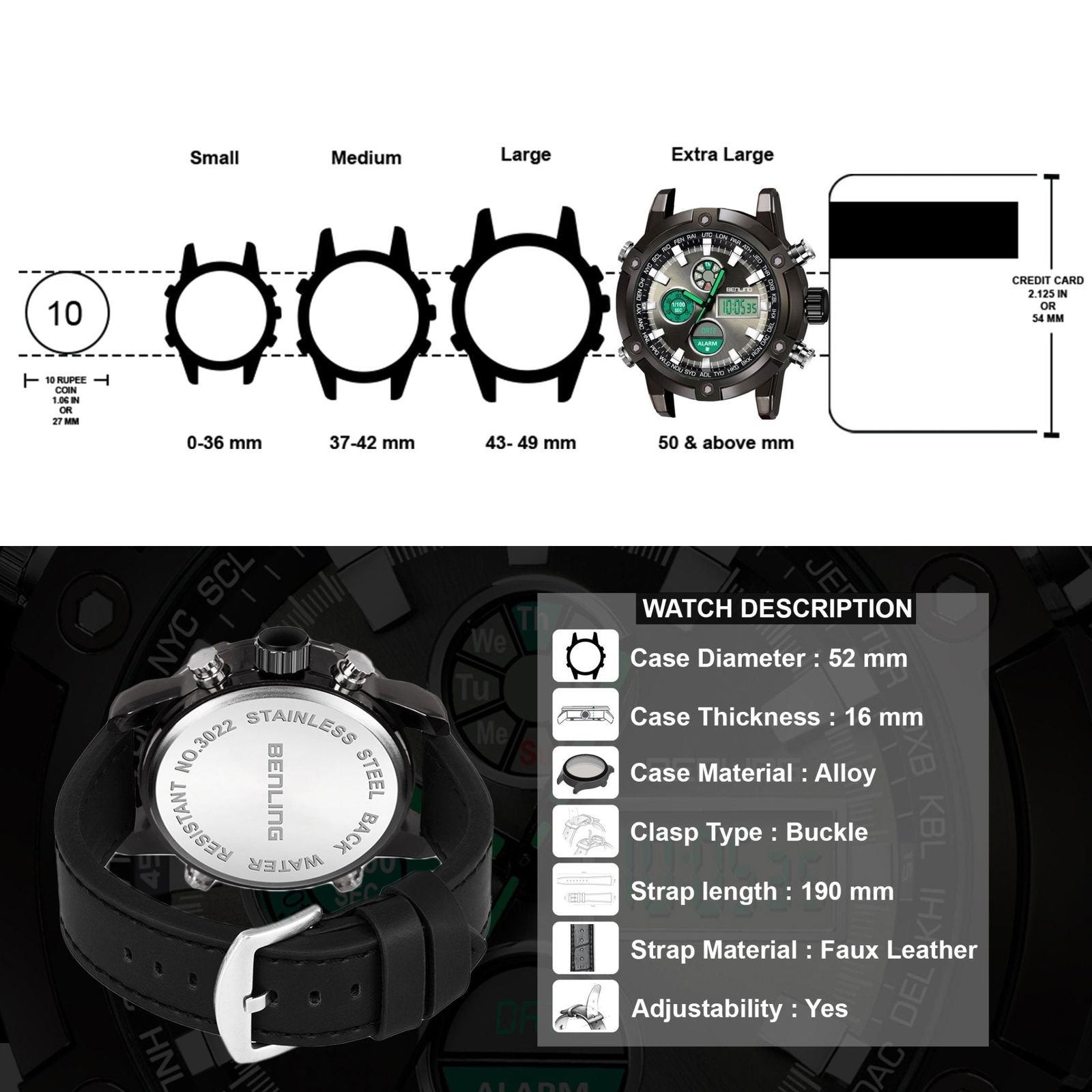 Benling Men’s Stylish and Functional Analog Digital Watch with EL Backlight – BENLING BL-1005