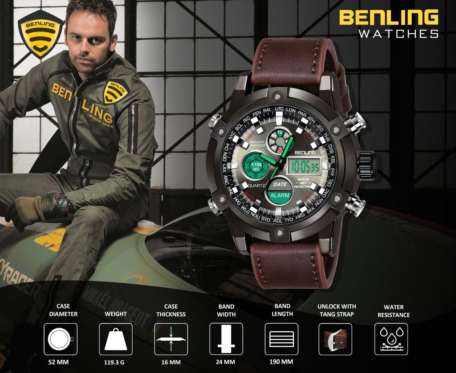 Benling Men’s Stylish and Functional Analog Digital Watch with EL Backlight – BENLING BL-1005