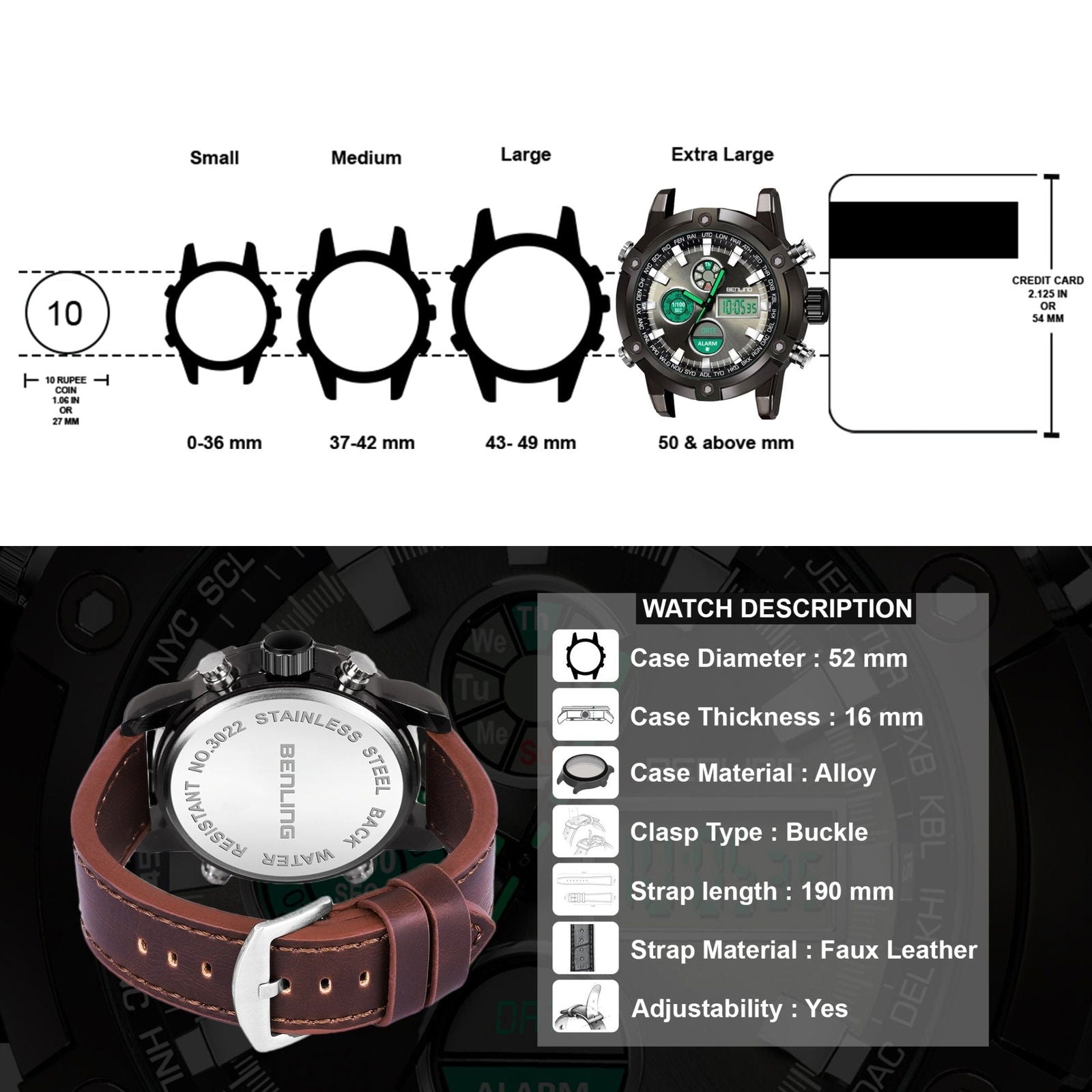 Benling Men’s Stylish and Functional Analog Digital Watch with EL Backlight – BENLING BL-1005