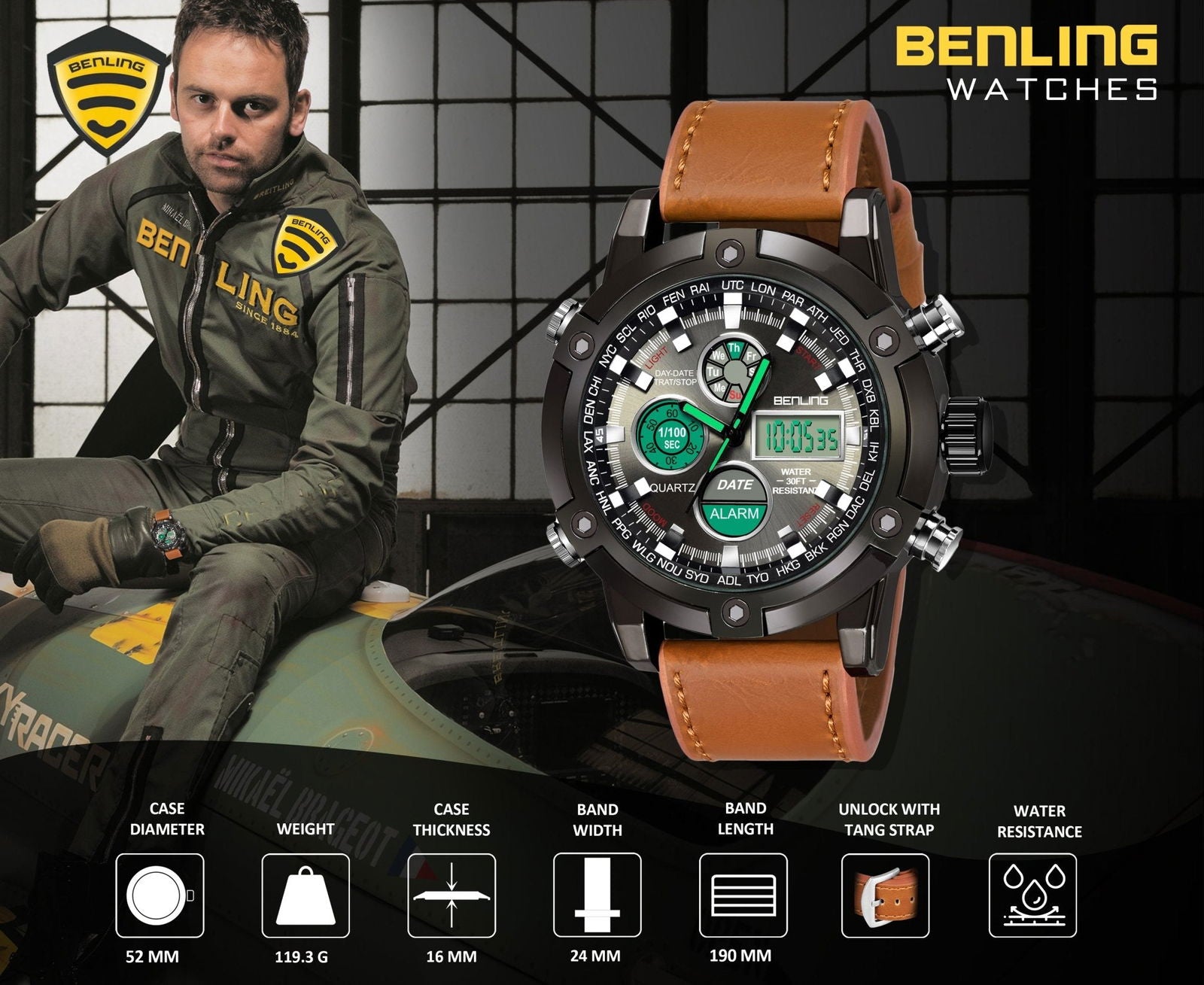 Benling Men’s Stylish and Functional Analog Digital Watch with EL Backlight – BENLING BL-1005