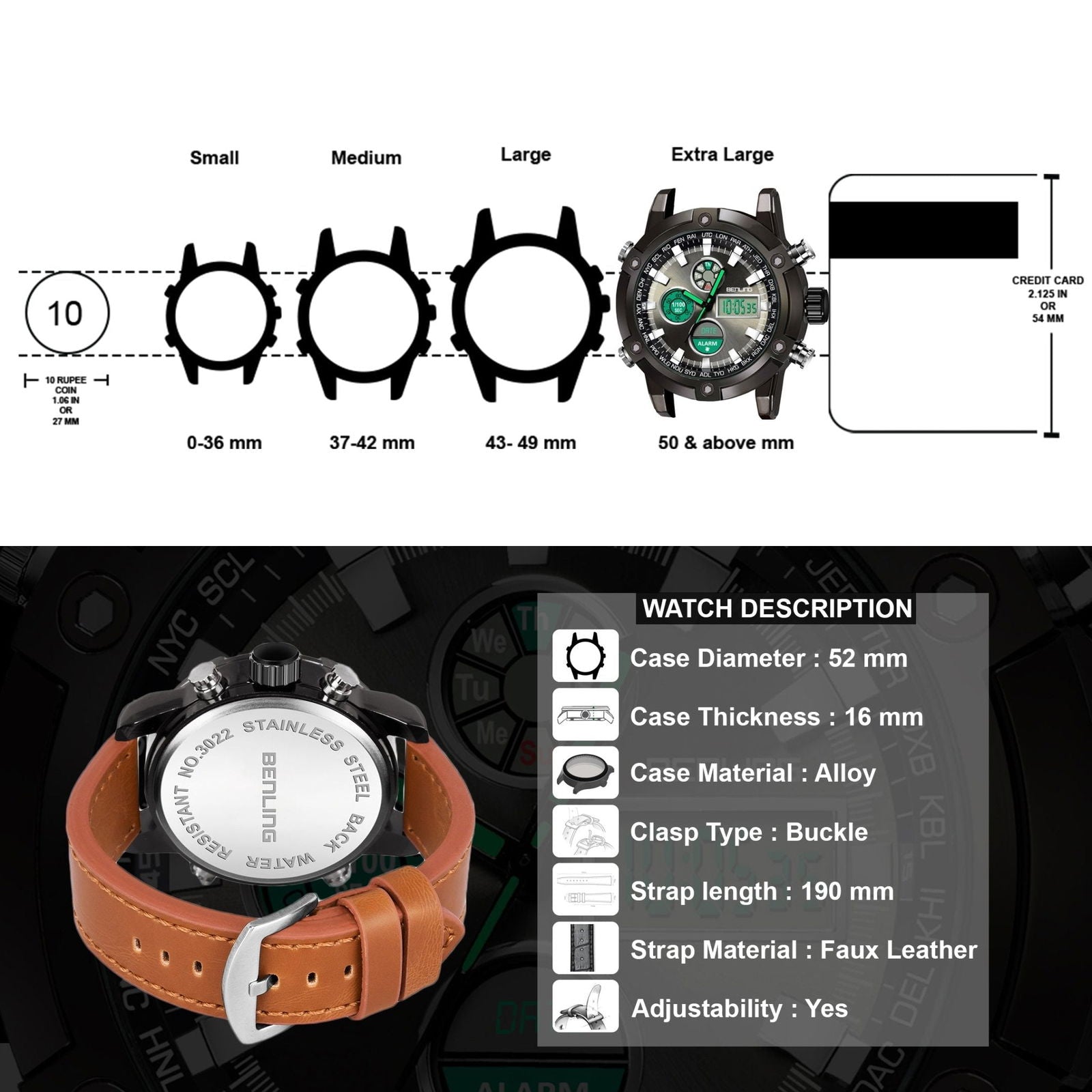 Benling Men’s Stylish and Functional Analog Digital Watch with EL Backlight – BENLING BL-1005