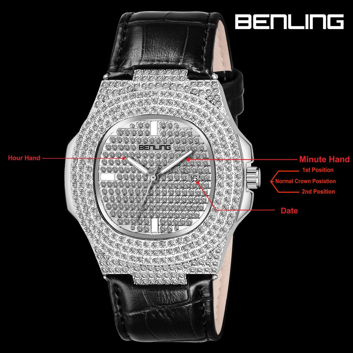 Benling Studded Diamond Analog Watch - Benling