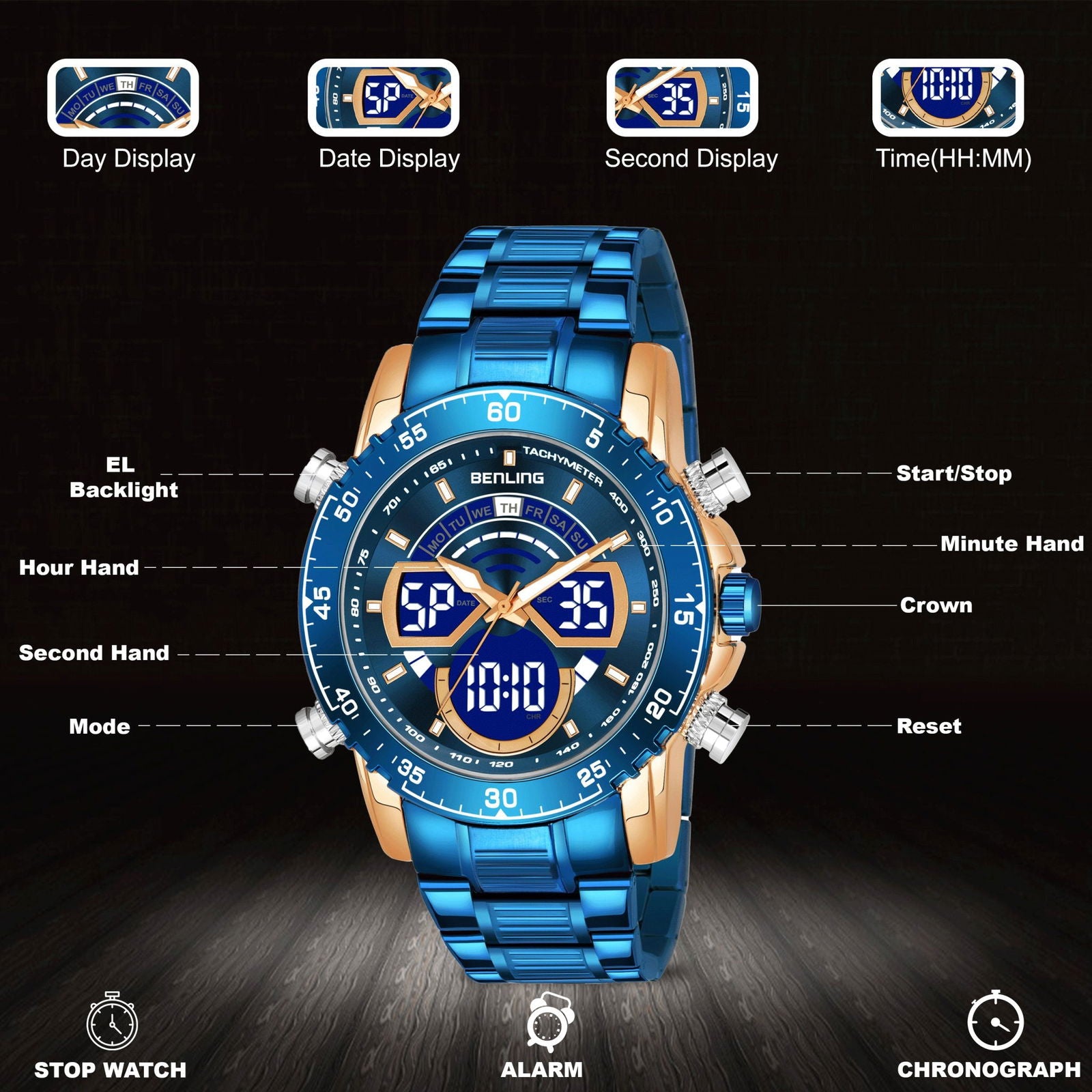 Benling Stylish Analog Digital Watch with EL Backlight – BENLING BL-1034
