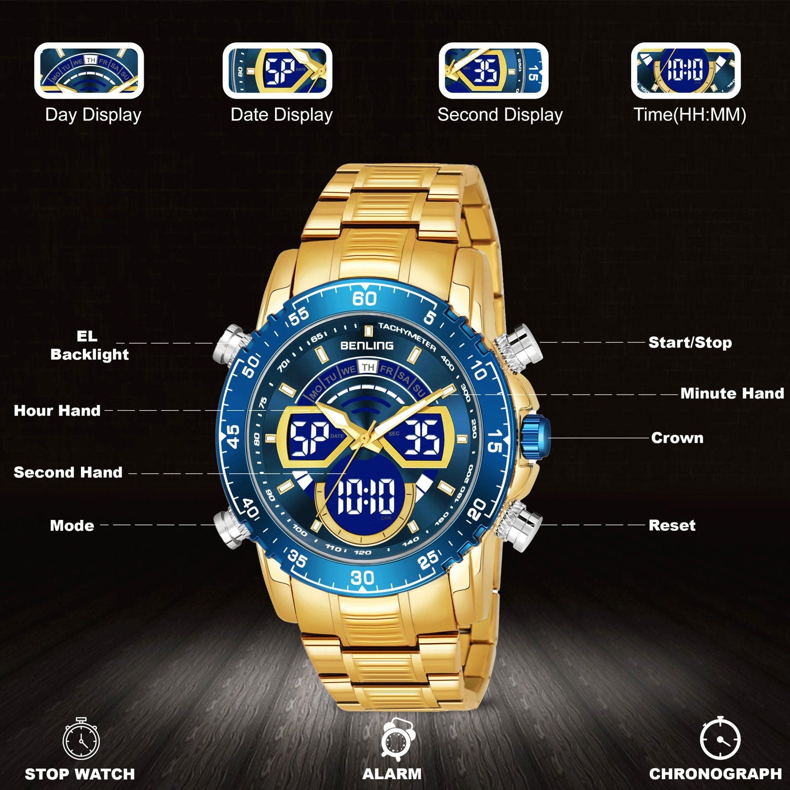 Benling Stylish Analog Digital Watch with EL Backlight – BENLING BL-1034