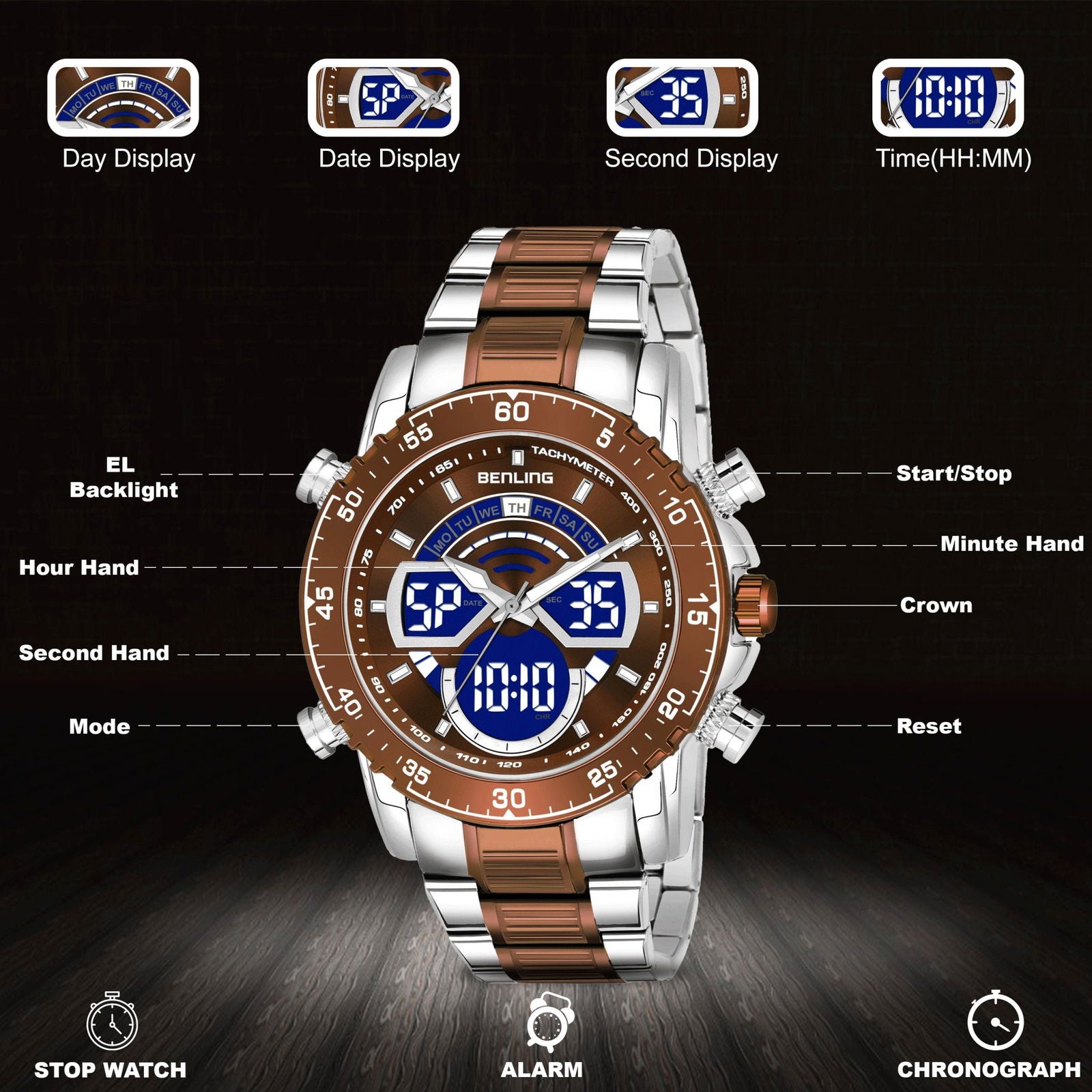 Benling Stylish Analog Digital Watch with EL Backlight – BENLING BL-1034