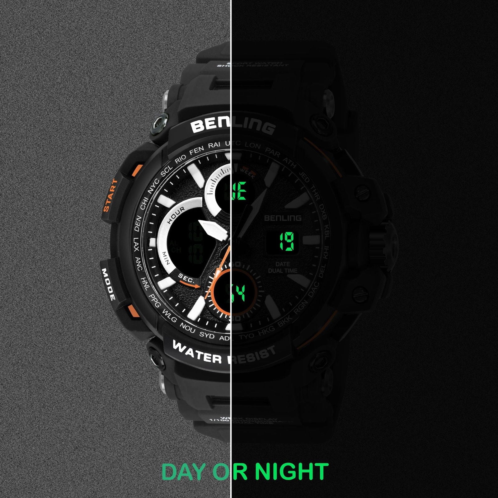 Benling Stylish and Functional Analog Digital Watch with EL Backlight – SKBLANDG-6001