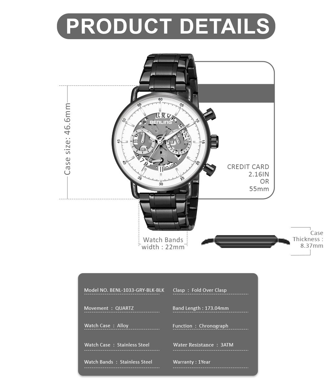 Benling TimeMaster Chronograph Watch for Men