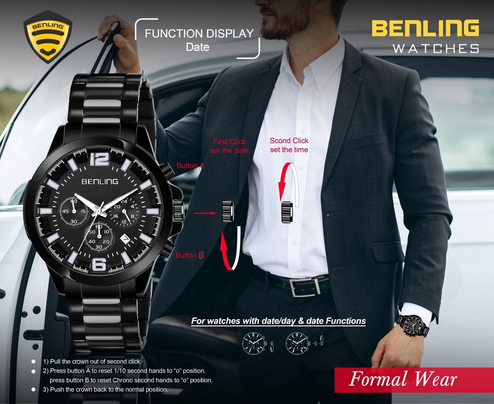 Benling Velocity ChronoMaster Watch - Multifunctional