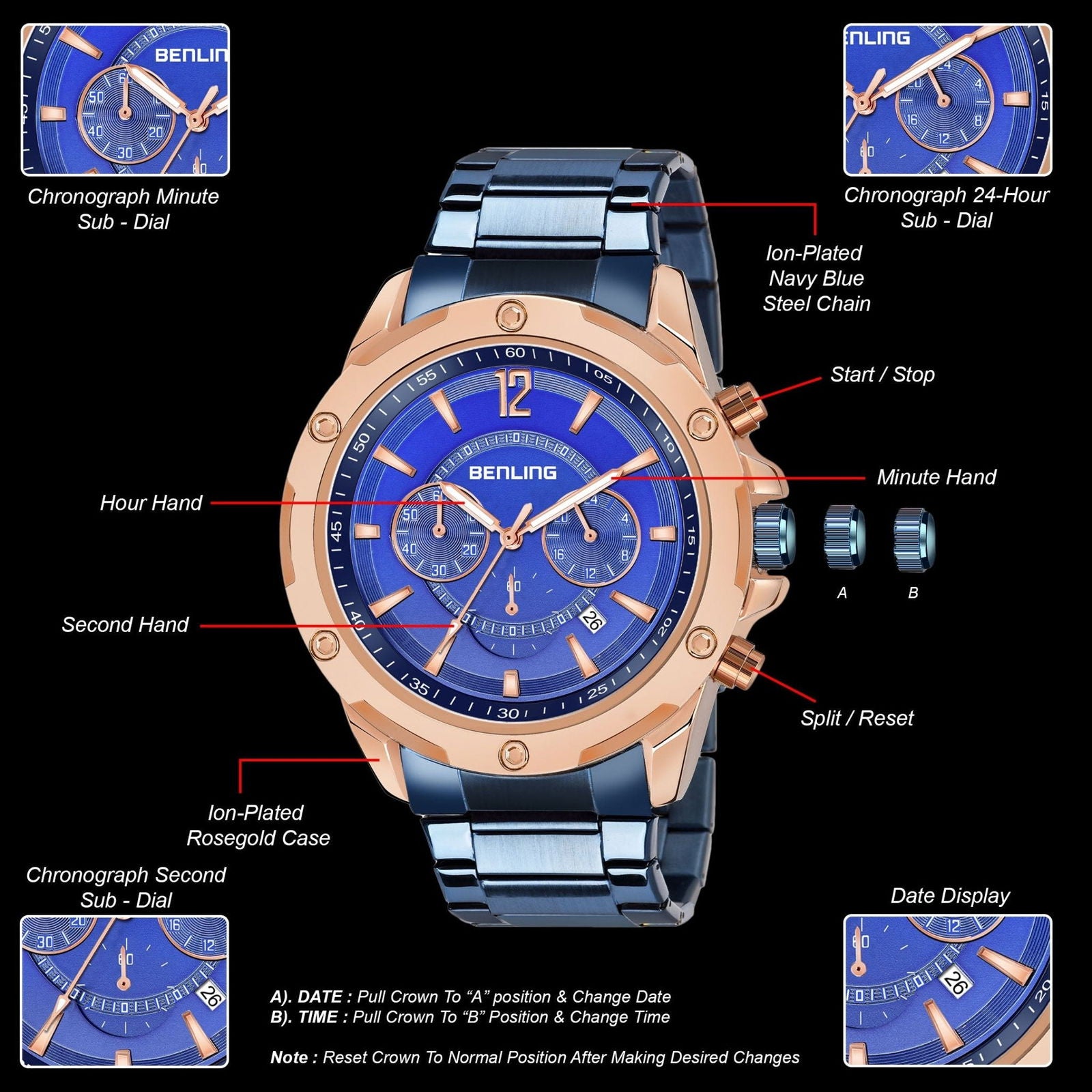 Benling Velocity ChronoMaster Watch - Multifunctional