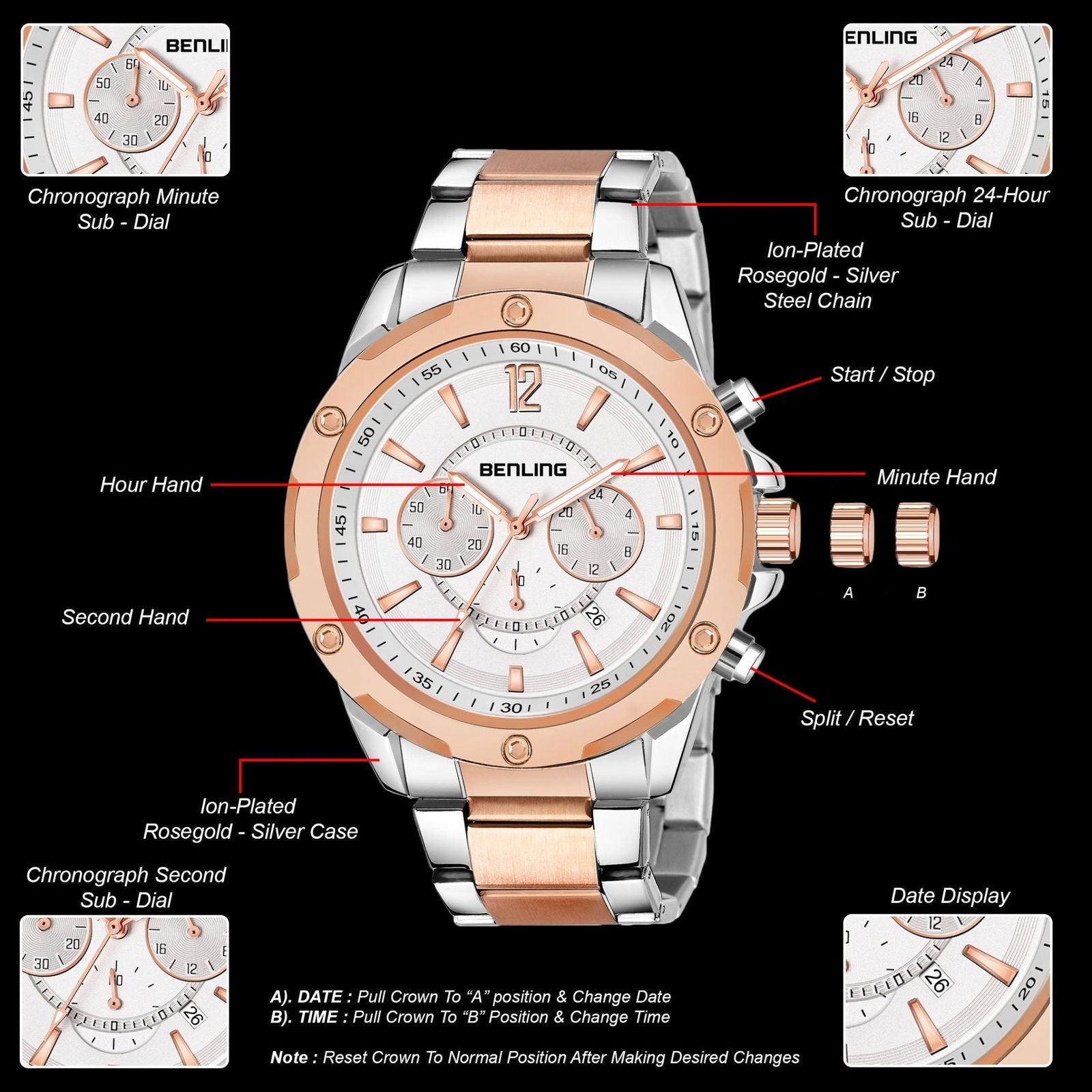 Benling Velocity ChronoMaster Watch - Multifunctional