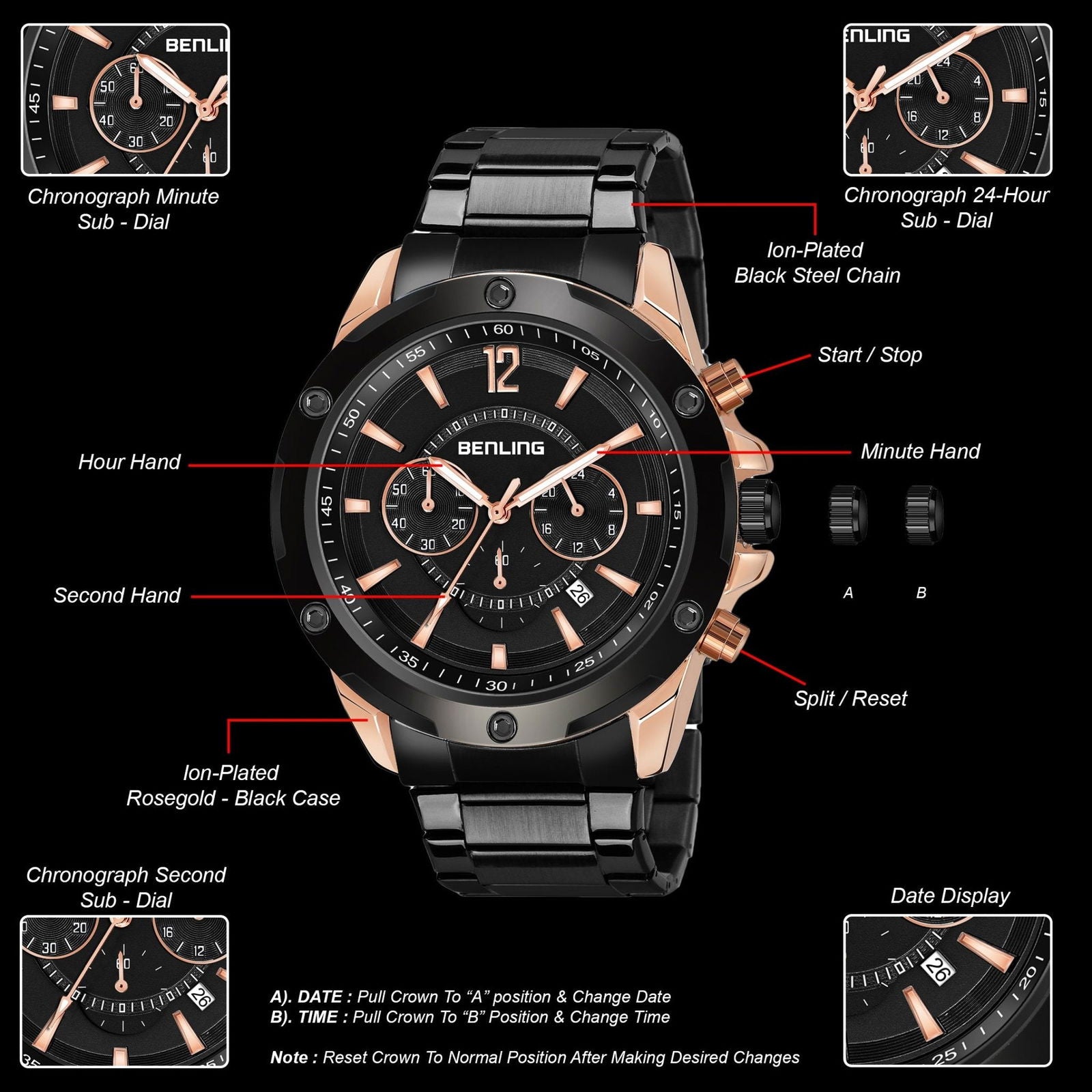 Benling Velocity ChronoMaster Watch - Multifunctional