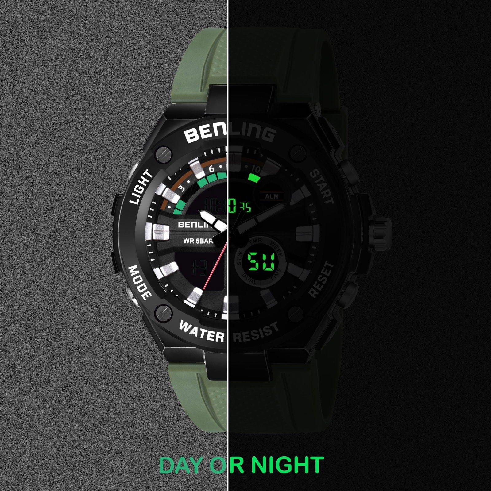 Benling Versatile Analog Digital Watch with EL Backlight-SKBLANDG-6004