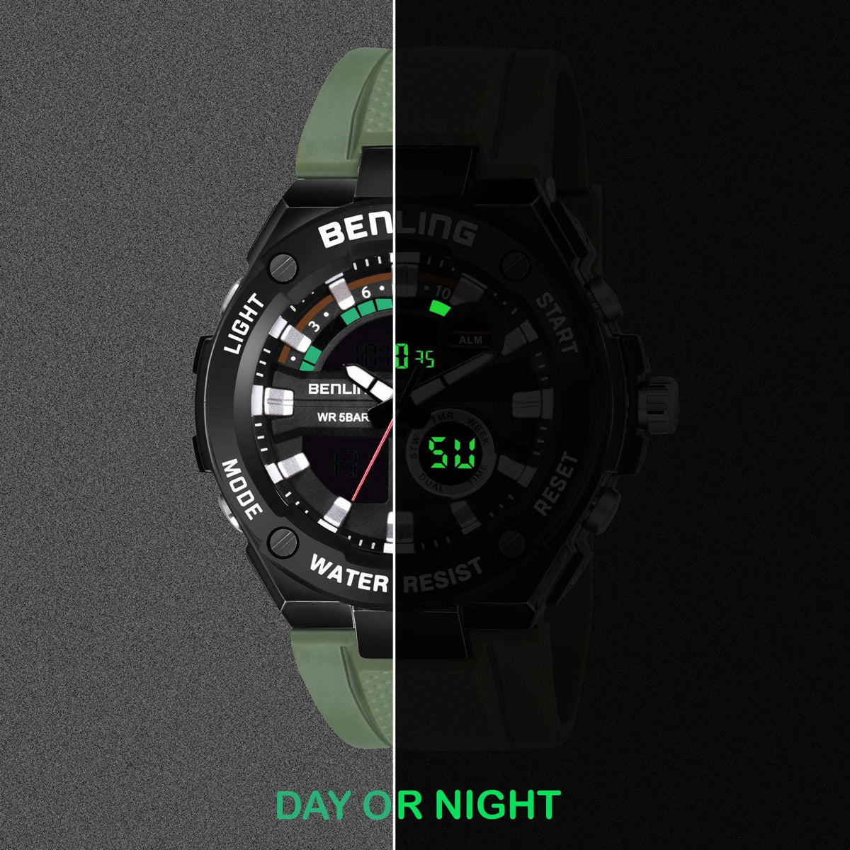Benling Versatile Analog Digital Watch with EL Backlight-SKBLANDG-6004 - Benling