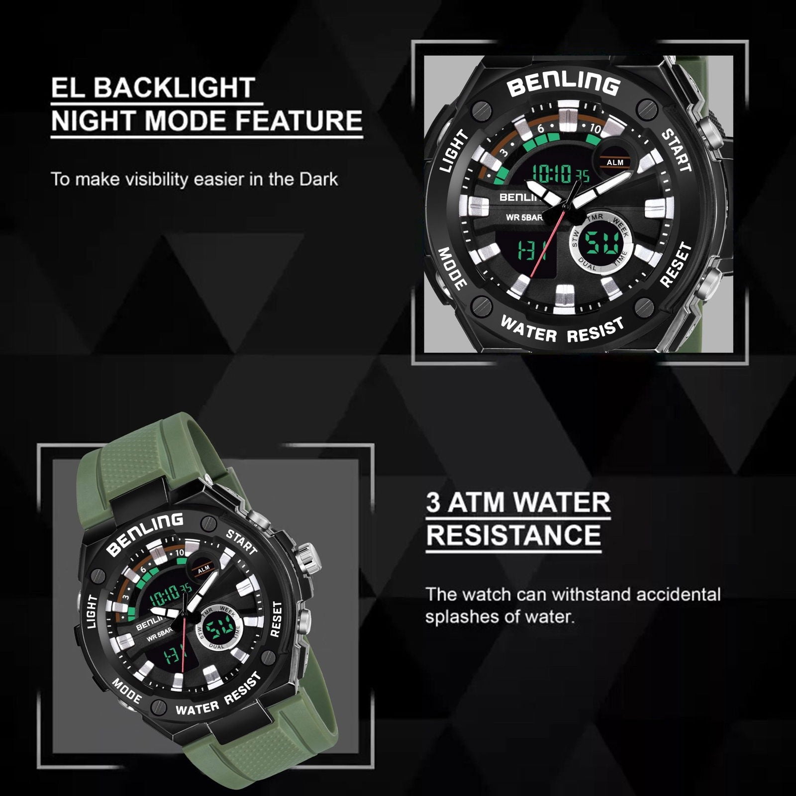 Benling Versatile Analog Digital Watch with EL Backlight-SKBLANDG-6004